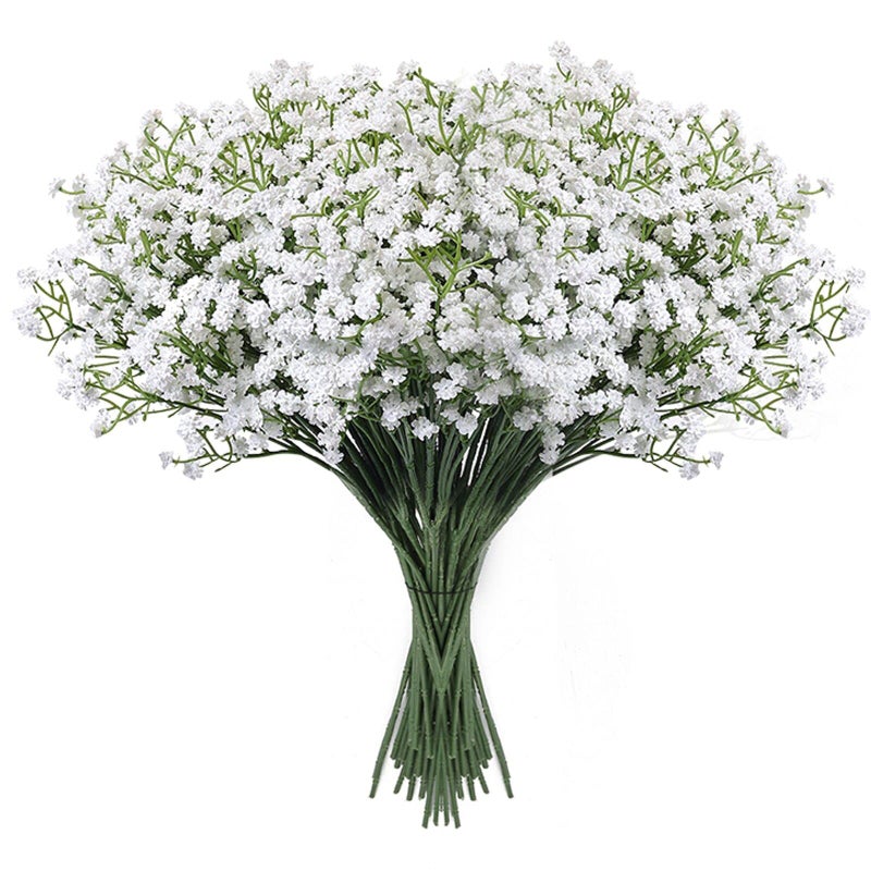 LYLYFAN Babys Breath زهور اصطناعية 18 قطعة من زهور Gypsophila ذات اللمس الحقيقي لحفلات الزفاف ديكور حديقة المنزل باللون الأبيض - Image 1